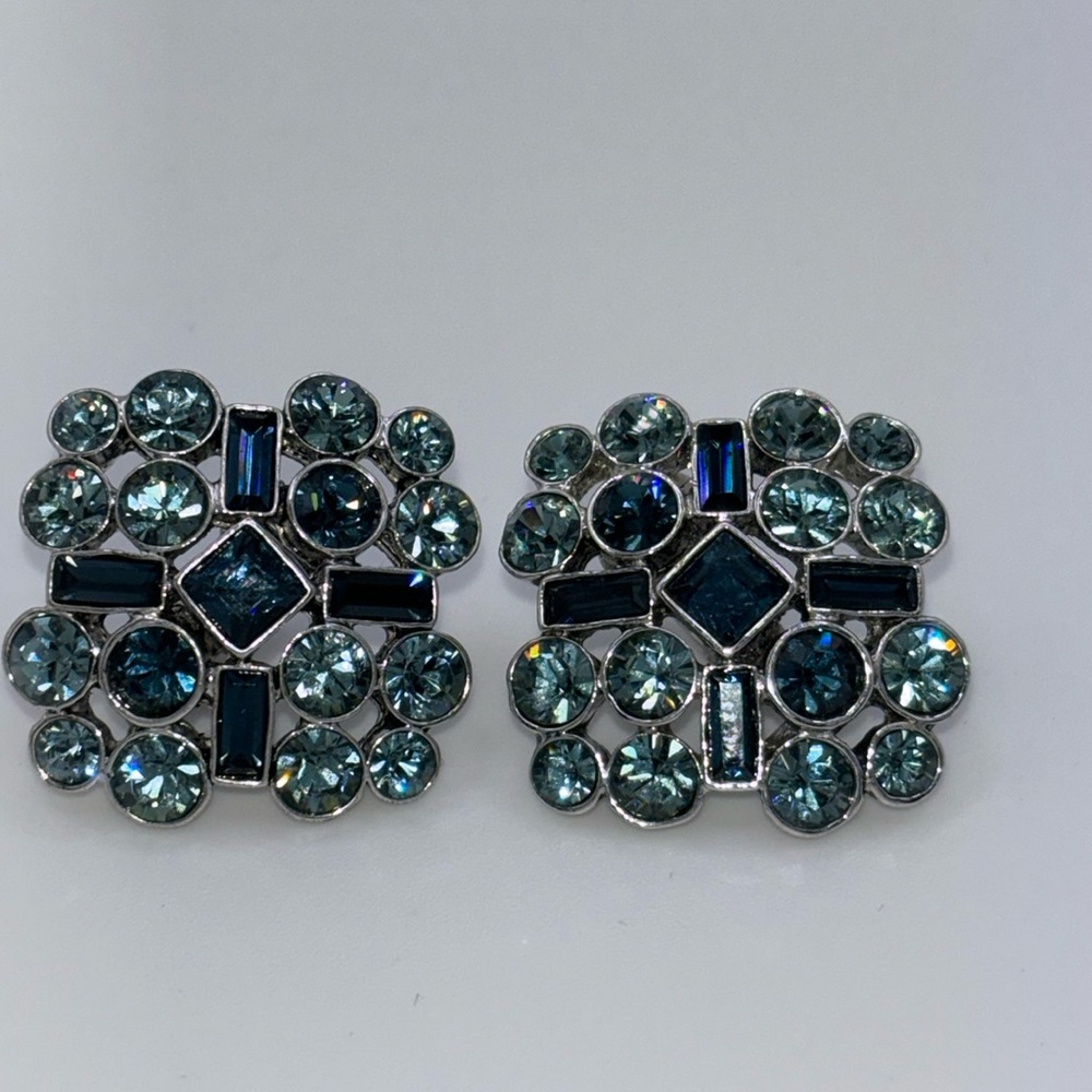Vintage Givenchy light and dark blue crystal square earrings